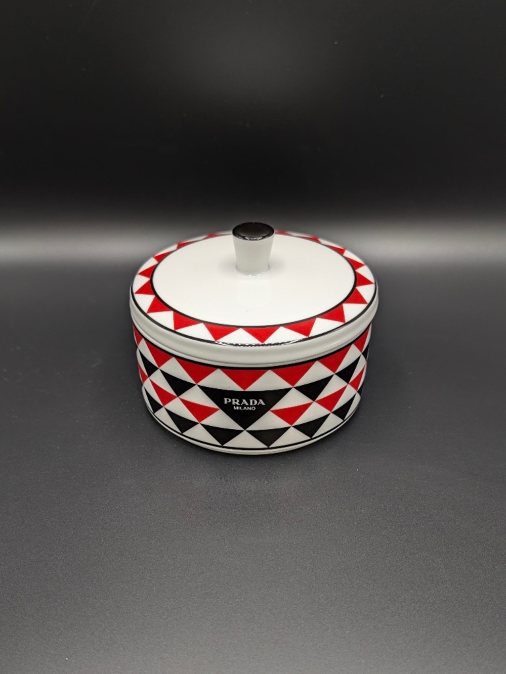 PRADA Milano Porcelain Storage Box Lid Geometric Triangle Red Black 12cm NIB